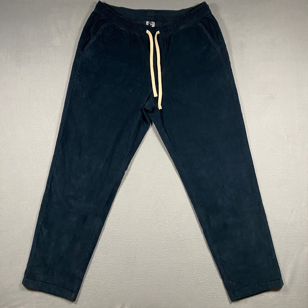 Bearbottom Corduroy Pants Mens L 32 Navy Blue Elastic Waist Drawstring BBC000381